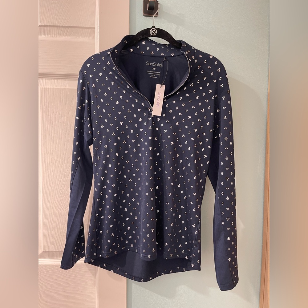 SanSoleil Women's Navy Long Sleeve Quarter-Zip Tee